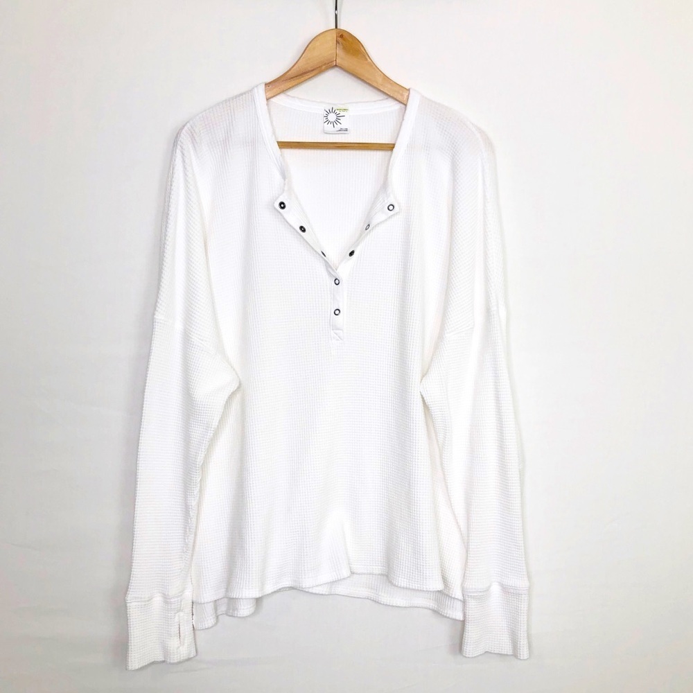 OffLine Aeria XL White waffle knit Henley pull over tunic top